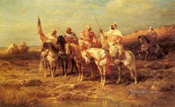 horse cats Painting - Arab Horseman By A watering Hole Arab Adolf Schreyer